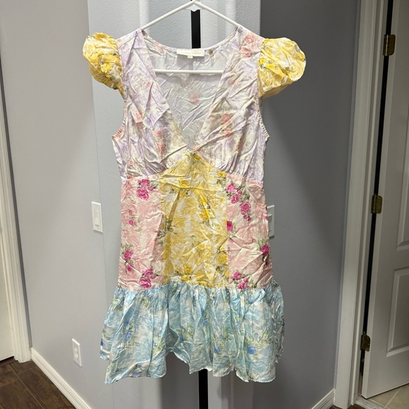 Love Shack Fancy Silk Mini Dress Russ Rainbow Patchwork Size 4 - Picture 4 of 9